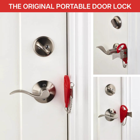 Portable Door Lock for Travel and Home Security Easy to Install Fits Most Inward Swinging Doors Durable One Piece Latch Lock