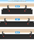 Multiple sizes of No Drill Under Desk Cable Management Tray With Clamp For Standing Desk 36 Inch Cord Organizer in black fabric
