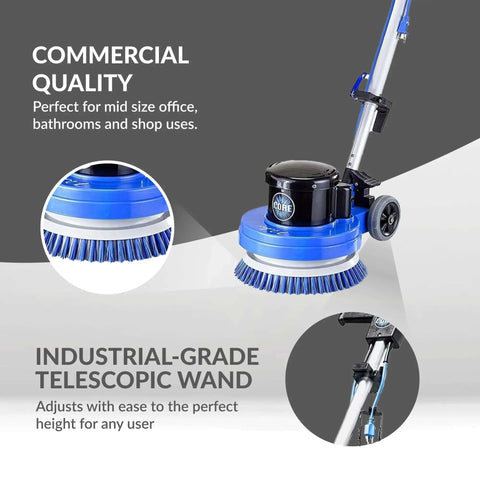 Core 13 Inch Electric Floor Buffer Scrubber And Polisher, blue color, telescopic wand, heavy duty cleaning machine for home and business