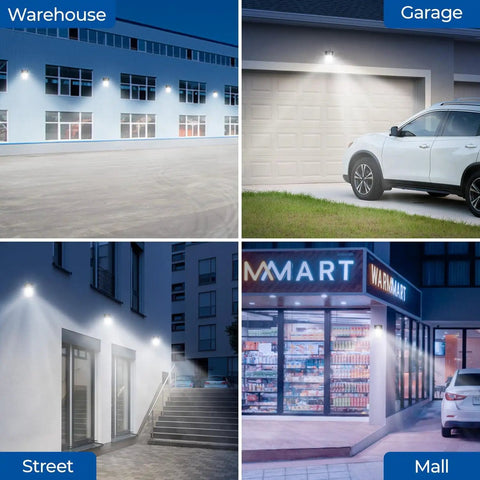 Dusk To Dawn Sensor LED Wall Pack Light 26W 3000 Lumens Outdoor Flood Lamp IP65 Waterproof installed at warehouse, garage, street, mall.