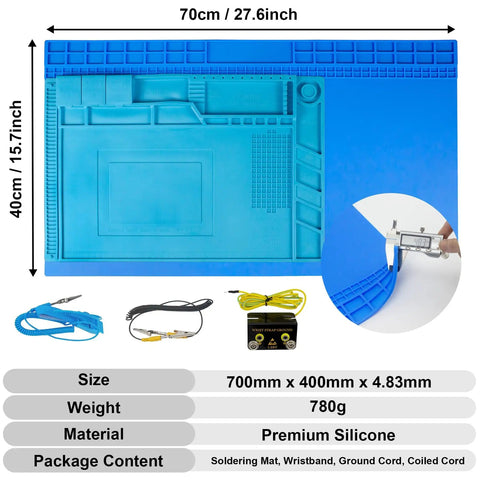 Diagram of Extra Large Soldering Mat With ESD Wrist Strap And Grounding Kit, 932F Heat Resistant Silicone Pad for repair work