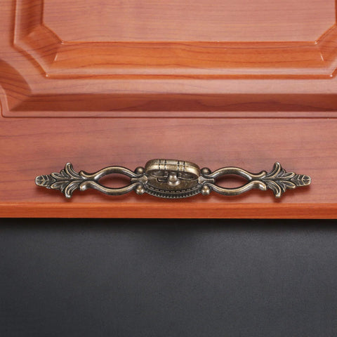 Vintage Style Antique Bronze Cabinet Pulls Handles on Wooden Drawer