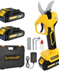 SundpeyPRO 21V Brushless Electric Pruning Shears Max 2 Inch Cut with two batteries and accessories for garden use.