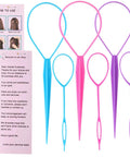 Topsy Tail Hair Tool Set 6 Piece Loop Styling Tools For Ponytails Pull Through Hair Ties Two Sizes And Three Colors Pink Purple Blue Easy Updos For Women Girls And Kids, 6 plastic tools