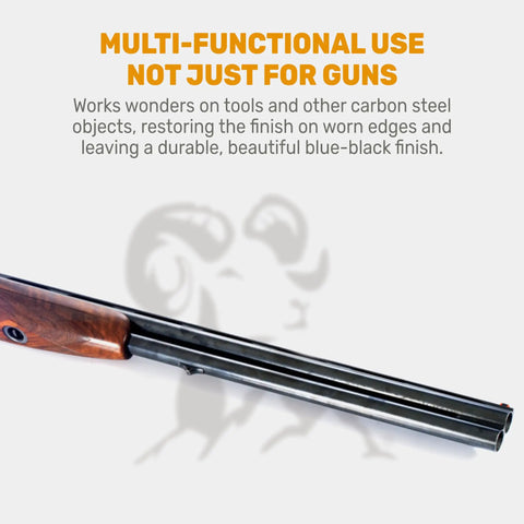 Oxpho-Blue Liquid Gun Blue Cold Bluing Solution For Gunsmithing And Maintenance ad with shotgun image.