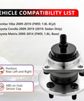 Rear Wheel Bearing And Hub Assembly Replacement Suspension Kit For Pontiac Vibe 2009 2010 And Toyota Corolla 2009 2019 And Toyota Matrix 2009 2014 FWD With Easy Install Durable Fit For Road Ready Performance, rear view