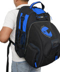 Man carrying Electrician Tool Backpack With Helmet Catch Detachable Large Capacity Workhorse Bag Heavy Duty Organizer.