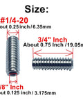 Fifty Pack Stainless Steel Hex Socket Set Screws One Quarter Twenty By Three Quarter Inch Length With Allen Head And One Eighth Inch Allen Wrench Included Built Tough For Heavy Duty Machinery And Everyday Projects; diagram showing screw dimensions.
