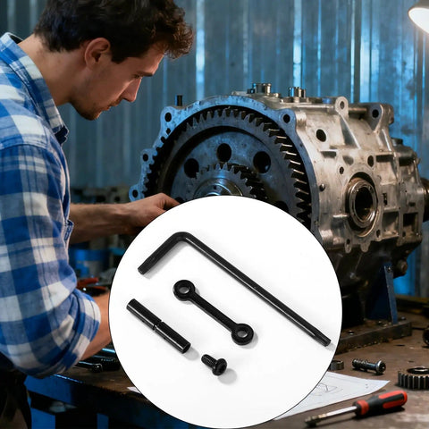 Mechanic using Three Set Anti Walk Pins Kit For Vehicles And Model Aircraft Durable Iron Anti Slip Rotation Pins For Cars Planes And Motorcycles Heavy Duty With Mounting Brackets Screws And Wrenches For Secure Alignment