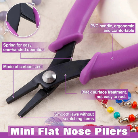 5.5 Inch Mini Flat Nose Pliers for Jewelry Making Duckbill Pliers with Smooth Jaw Bend and Straighten Wires Open Rings One Hand Spring Loaded Handy Tool for DIY Jewelry Craft, carbon steel, PVC handle