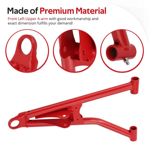 Front Left Upper A Arm And Ball Joint Bushing Kit For Polaris Scrambler Sportsman 550 850 1000 ATV UTV 2010 To 2023 OEM Replacement Parts, red steel arm close-up