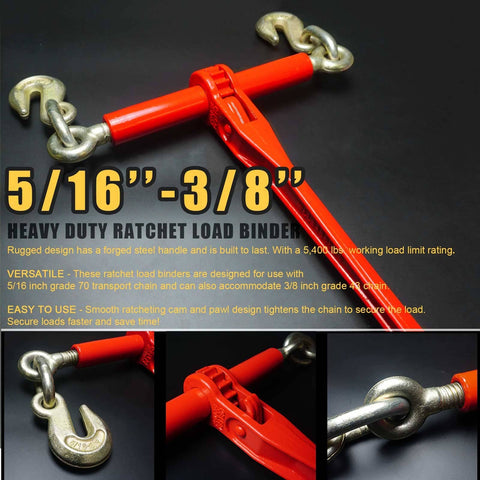 5/16 To 3/8 Inch Ratchet Chain Binder Set With Grappling Hook 4 Pack Heavy Duty Load Binders For Tight Tie Downs 5400 Lbs