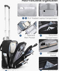 Underseat Carry On Luggage With Wheels For Travel, 16 Inch Softside Rolling Luggage showing multi-functional pockets and organization