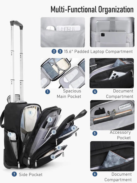 Underseat Carry On Luggage With Wheels For Travel, 16 Inch Softside Rolling Luggage showing multi-functional pockets and organization