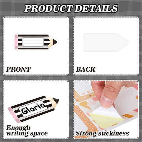 Black And White Pencil Name Tag Stickers Set 250 Pieces For Back To School Classroom Bulletin Boards Desk Wall Labels Easy To Write On Student Name Tags For Party Decor