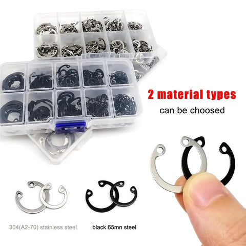 3-Set M8 To M24 Retaining Rings Assortment Kit, 304 Stainless Steel and 65Mn Snap Rings for Locking Bearings, 1000 Pieces