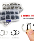 Internal Circlip Retaining Ring Set M8 To M24 C Type Assortment Kit With 535 Pieces In 304 Stainless Steel And 65Mn, materials shown