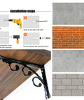 Heavy Duty Shelf Brackets With Hooks Pair Of Rock Solid Black Floating Wall Supports Rust Proof Aluminum Alloy installation steps and materials background