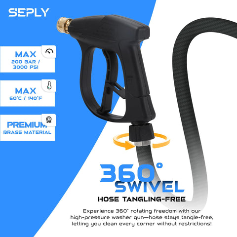 Heavy Duty Sewer Jetter Kit For Pressure Washer With Fifty Foot Drain Cleaning Hose And Gun Includes Button Nose And Rotating Nozzles Corner Nozzle M22 Adapters Quarter Inch Quick Connect Perfect For Clearing Stubborn Clogs Like A Pro, featuring a swivel hose gun made of premium brass material.