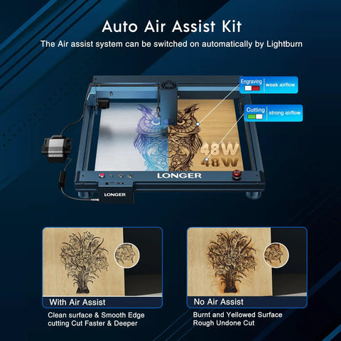 40W Laser Engraver Cutter With Auto Air Assist, Blazing 600mm/s Speed, engraving intricate design on wood surface