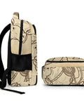 Vintage Bull Line Art Printed Backpack unisex large capacity daypack made from durable polyester with side and top view