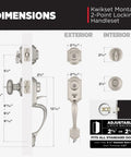 Front Door Lock Set With Deadbolt And Handleset Satin Nickel Exterior Entry Lock With Interior Doorknob Pick Resistant SmartKey Rekey Security Microban Protection Durable Home Security Gear with dimensions and diagram