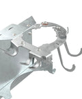 Heavy Duty Welder Cylinder Organizer Snap On Plated Steel Clip Mount Fits Wide Tank Shoulders Holds Welding Guns Cups And More Solid Workshop Gear Rig close-up view of steel clip with mounting hooks.