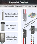 Collage of stainless steel 12V mini electric linear actuator components showing metal housing and DuPont connector