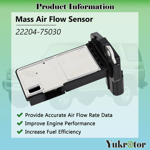 Mass Air Flow MAF Sensor Replacement For Cars And Trucks 22204-75030 22204-0F030 Plug And Play High Performance Accurate Air Intake Meter Compatible With ECU And Engine Control Unit, black and silver