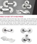 Center Gage For American Standard 60 Degree Thread Forms, Sturdy Steel Construction displayed with screw pitch gages.