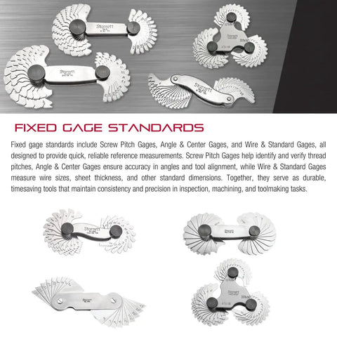 Center Gage For American Standard 60 Degree Thread Forms, Sturdy Steel Construction displayed with screw pitch gages.