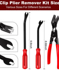 Solid Gear 8 Piece Auto Trim Removal Kit With Non Scratch Pry Bars And Heavy Duty Fastener Clip Pliers For Smooth Car Panel And Dash Restoration Jobs Daily showing plier sizes and features.