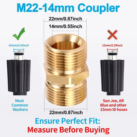 Upgrade Your Wash Game With This Brass Pressure Washer Hose Connector M22 14mm Adapter 5000 PSI Heavy Duty Male To Male Coupler