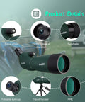 Angled Spotting Scope With 25-75x70 Zoom And Tripod For Target Shooting, Easy To Focus, Dope For Bird Watching And Scenic Views, 70mm Objective Lens Delivers Bright, Crisp Images For Beginners To Enthusiasts showing focus wheel, 15mm eyepiece, and sunshade