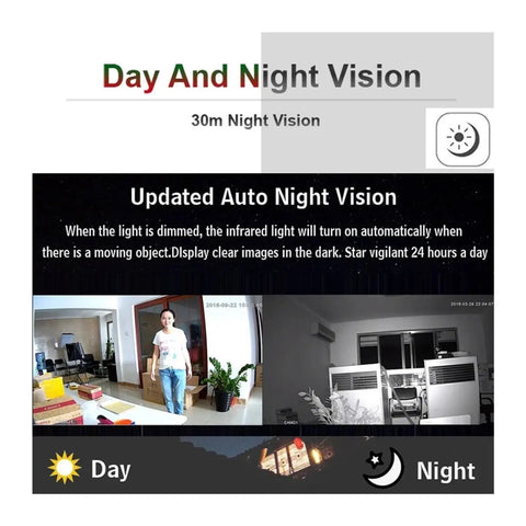 Day and night vision comparison of 5MP Bullet WiFi IP Security Camera With Motion Alert And Remote Access for home surveillance.