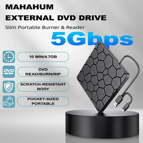 Go To External CD DVD Drive For Laptops With USB 3.0 And Type C 2 In 1 Portable CD Burner And DVD Player Plug And Play CD Reader Writer For MacBook Pro Air Windows 11 10 7 Linux Ultra Slim Optical Drive, black