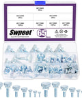 Top Shelf 65 Piece Zinc Plated Knurled Thumb Screws Assortment Kit With M3 M4 M5 M6 M8 Sizes in a clear storage box.