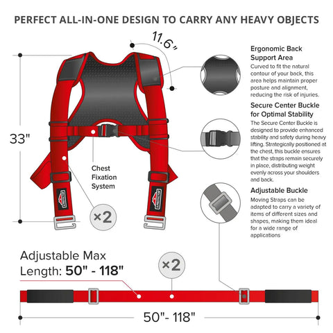 Moving Straps For Furniture, 2 Pairs, Heavy Duty Lifter Straps For Two Movers, Move Furniture Easily And Safely, Adjustable Length 50 To 118 Inches, Durable Lifting Straps To Prevent Back Strain