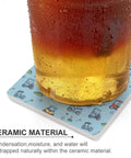 Solid Grip Square Ceramic Drink Coasters With Non Slip Cork Base Waterproof Design To Keep Surfaces Fresh And Dry Real Deal Quality For Home Bars And Coffee Tables with brown beverage in a glass.