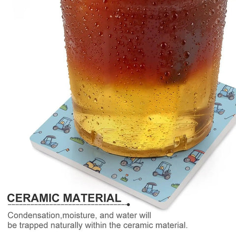 Solid Grip Square Ceramic Drink Coasters With Non Slip Cork Base Waterproof Design To Keep Surfaces Fresh And Dry Real Deal Quality For Home Bars And Coffee Tables with brown beverage in a glass.