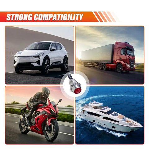 Red LED Indicator Light 4 Pack 12V Waterproof Metal Car Signal Lamp with vehicles showcasing strong compatibility.