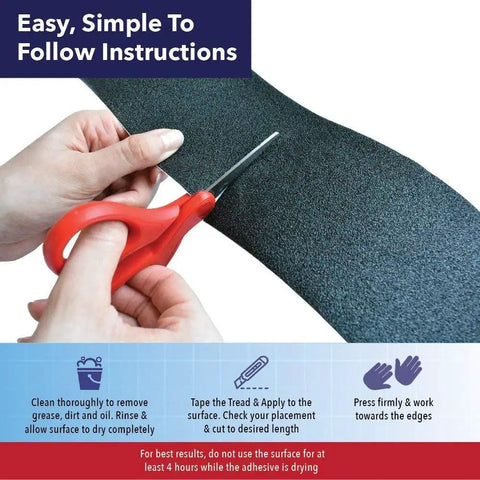 Hands using scissors to cut Kickass Anti Skid Safety Tape For Outdoor And Indoor Floors Black Heavy Duty Grip Strips.