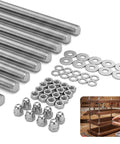 52 Piece Stainless Steel M6 Hardware Kit With 10 Inch Threaded Rods, Hex Lock Nuts, Acorn Cap Nuts, And Flat Washers for furniture assembly