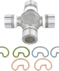 U Joint Kit 5-7438X 1330SPEC SPL25 OSR with Snap Ring displayed with multiple colored snap rings below it