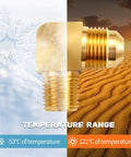 Brass 90-degree pipe elbow fitting, 3/8 flare x 3/8 male NPT, side view