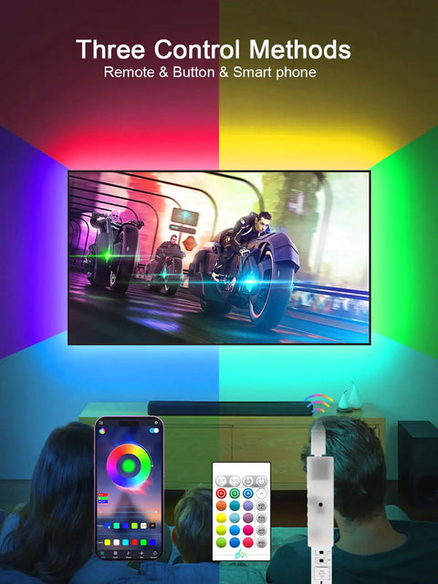 Rgb Led Strip Lights For TV Backlight 6.56Ft With 24 Key Remote 10 Level Brightness Backlight demonstrating remote control methods