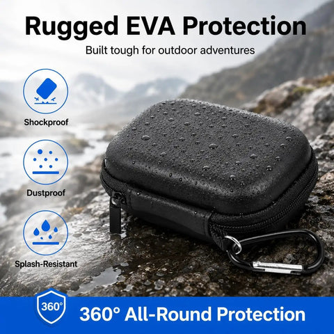 Carrying Case For Crucial X10 X9 Pro Portable SSD Box Only Travel Hard Storage Bag with Mesh Pocket on wet rock outdoors