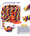 Coiled 20ft Tug Of War Rope Kit for Field Day and Backyard Fun, colorful cotton rope with center line and tips inset view