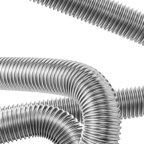 Close-up of Two 78 Inch Stainless Steel Flexible Exhaust Pipes Kit With Hose Clamps 1 Inch Inner Diameter Two Pcs Built To Last