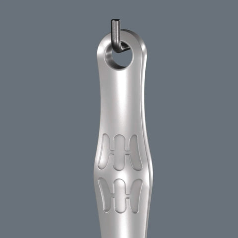 Close-up of handle with hook of 6004 Joker XL Self Setting Spanner Auto Grip Adjustable Wrench for metric and imperial sizes.